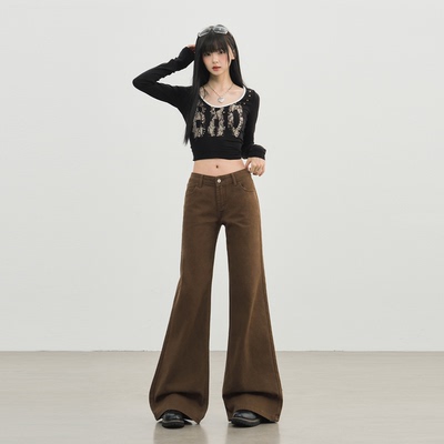 美式复古棕咖牛仔裤女