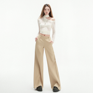 拖地裤 女2025春夏显瘦辣妹百搭长裤 复古卡其色直筒休闲裤 BRN美式