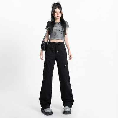 休闲工装阔腿裤薄款拖地裤女