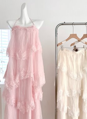 Skk Store原地封神Aj高品肌理重工蕾丝吊带连衣裙长短款春夏女