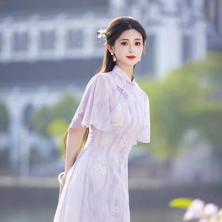 夏季新中式雪纺连衣裙女高级感显瘦日常修身复古民国风2026新款