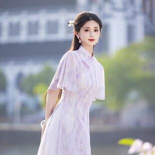 夏季新中式雪纺连衣裙女高级感显瘦日常修身复古民国风2026新款