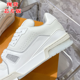 现货高定芯片版厚底白水泥灰运动休闲真皮牛仔布情侣款系带板鞋女