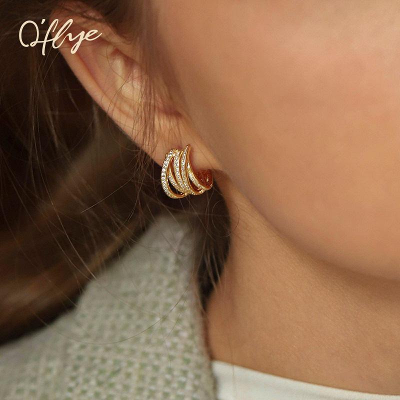 O'FLYE（饰品）金属女锆石耳环