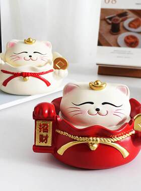 创意招财猫烟灰缸个性潮流家用客厅办公室防飞灰带盖子可爱少女心