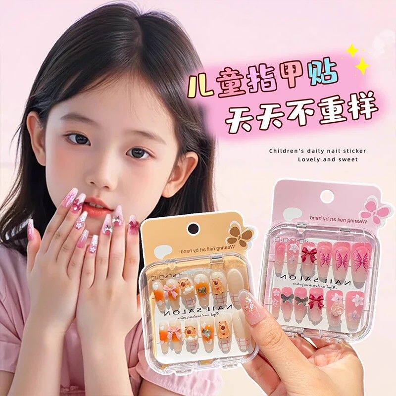 儿童指甲贴穿戴小女孩美甲贴片可爱卡通公主果冻胶自粘玩具可拆卸