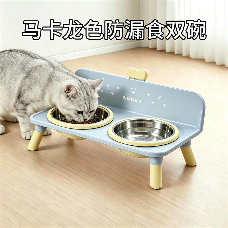 猫碗狗碗宠物不锈钢高脚碗防滑防打翻猫碗猫咪护颈高架双碗宠物碗