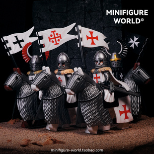 西方中世纪古代十字军事盔甲骑武士兵团第三方积木人仔拼装玩具