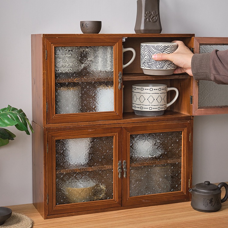 复古木制宿舍杂物防尘手办展示柜香水桌面化妆品置物架杯子收纳盒