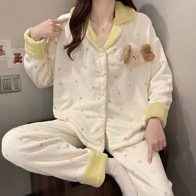 凯蒂猫珊瑚绒睡衣女款秋冬季可爱卡通波点法兰绒冬天可外穿