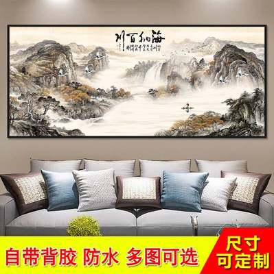 中堂画客厅挂画农村堂屋大厅山水风景画壁纸自粘2021新款装饰壁画