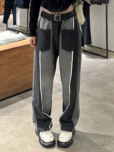 straight rise contrast jeans leg 牛仔长裤 高腰撞色直筒款 High