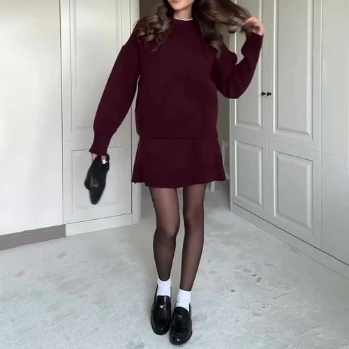 学院风针织衫迷你半身裙套装