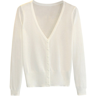 纯色冰丝针织V领防晒开衫Solid-color ice silk knitted cardigan