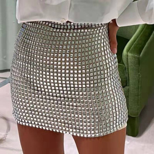 网格亮片包臀半身裙 fitting Grid tight dress sequined 性感修身