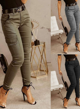 Low-rise buttoned ankle pocket tights低腰纽扣 束脚口袋紧身裤