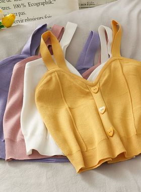 Women's sling V-neck knitted slim vest  吊带V领针织显瘦背心