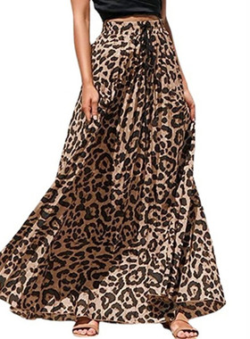 Leopard print high waist A-line skirt女士豹纹印花高腰A字裙女