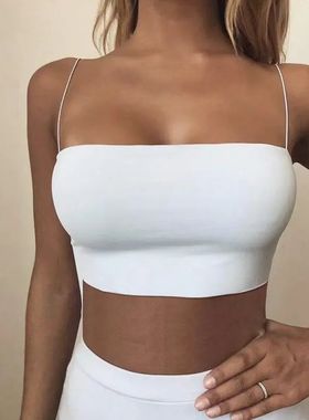 女生 细吊带短款平口抹胸小背心Short tank top with thin halter