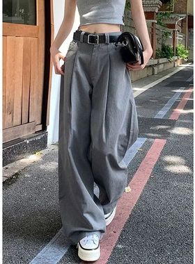 韩版灰色休闲 直筒裤Korean version of gray straight leg pants