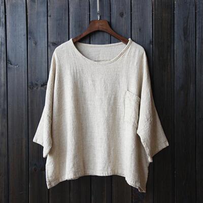 棉麻七分袖文艺范宽松T恤