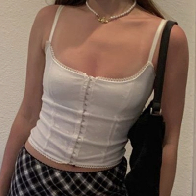 蕾丝花边网纱短款吊带背心