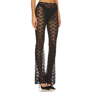 蕾丝休闲喇叭款阔腿裤 Black lace casual flared wide-leg pants