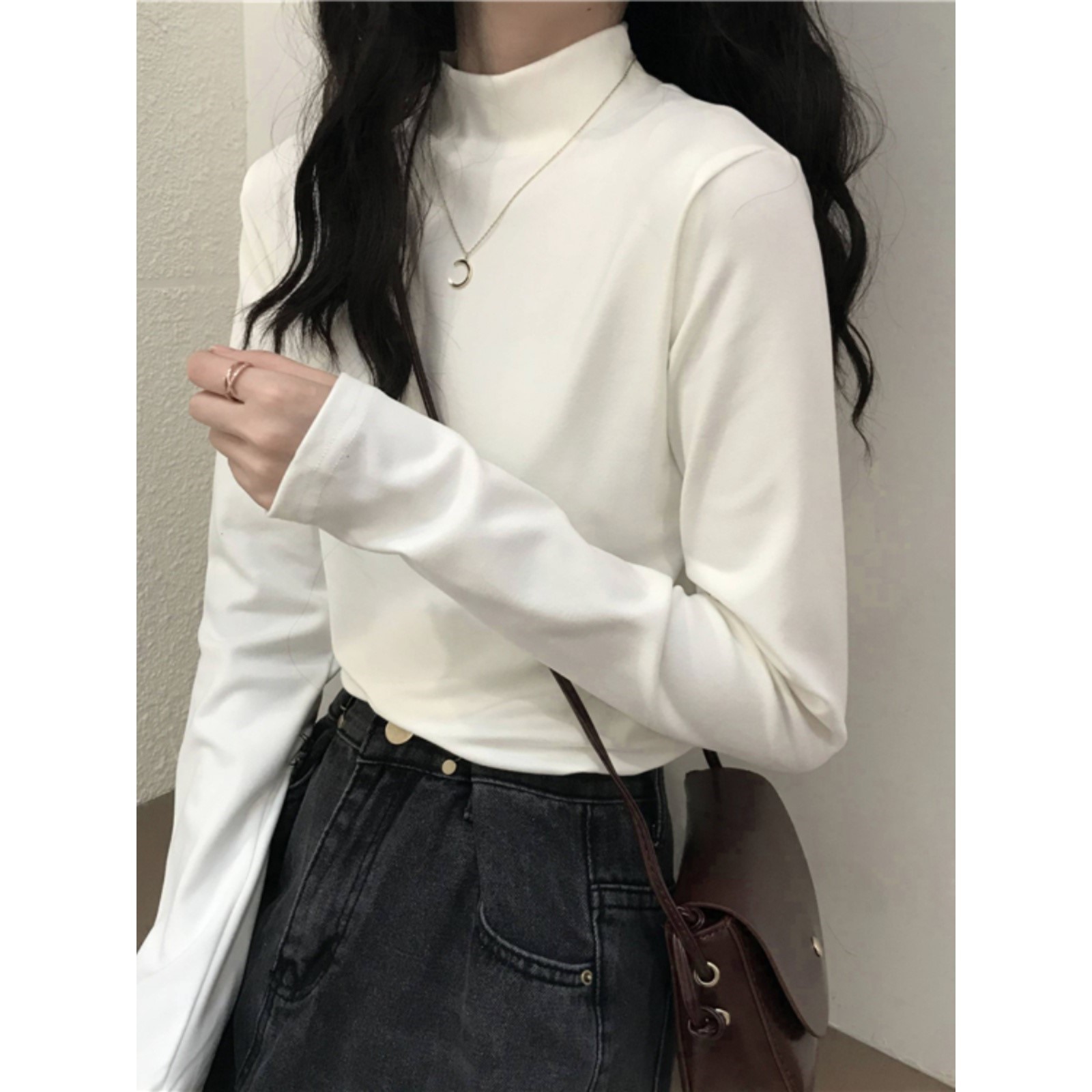 德绒长袖T恤女大童秋冬季初中高中学生加厚内搭半高领打底衫上衣