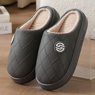 大码男士棉拖鞋冬季室内家居加绒加厚底防滑保暖新款皮棉拖鞋男款