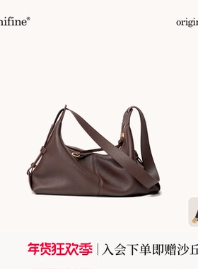 unifine川行枕头包头层牛皮饺子包女真皮斜挎包单肩通勤hobo包包