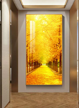 黄金大道玄关装饰画入户进门过道走廊壁画现代轻奢简约发财树挂画