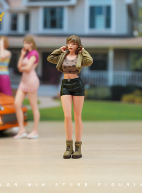 VM 1/18/24穿皮衣站姿女孩 精涂 微缩场景模型搭配手工涂装小人偶