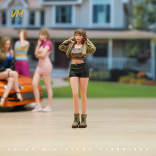 VM 1/18/24穿皮衣站姿女孩 精涂 微缩场景模型搭配手工涂装小人偶