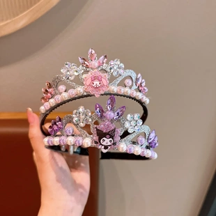 库洛米儿童发箍皇冠冰雪奇缘艾莎蓝色珍珠头箍表演装扮生日礼物