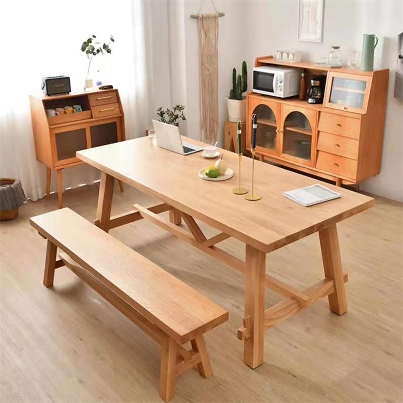 简约原木风餐桌椅现代全实木家用餐台长方形多人吃饭桌椅组合