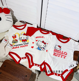 包屁衣宝宝连体衣 出口日单联名麦麦豹纹kitty猫短袖 沫沫家