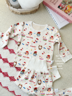 儿童320克加厚无骨云感羊绒蚕丝束口保暖打底家居服套装 冬季 新款