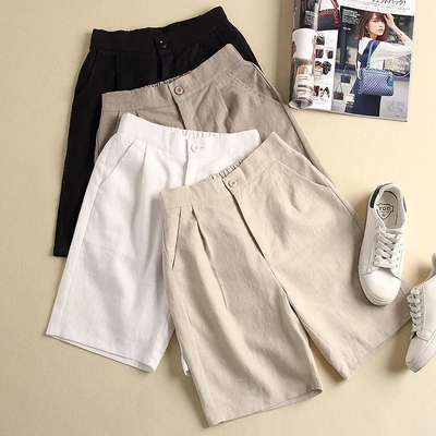 High Waist Wide Leg Casual Capris Female高腰阔腿休闲五分裤女