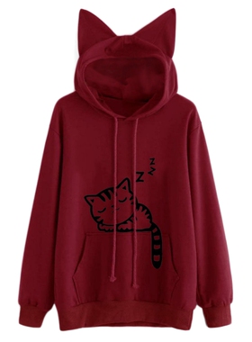 Top Women's long sleeved Hoodie pullover上衣长袖连帽衫套头衫