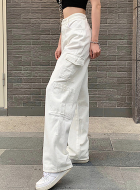 Wide leg pocket overalls Solid color jumpsuit工装纯色连体裤