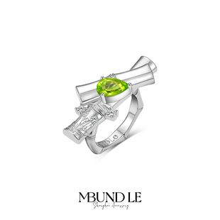 摩邦珠宝圆明有园·天然图画-竹径 橄榄石竹子戒指时尚轻奢节日礼