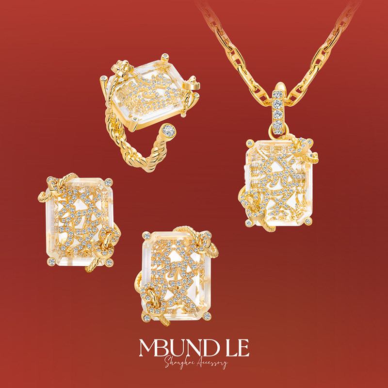 摩邦珠宝新年快乐-恭喜发财项链耳环戒指首饰套装古风新潮饰品