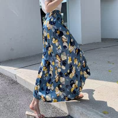 碎花半身裙女夏2022新款高腰显瘦系带包臀裹裙开叉一片式雪纺长裙