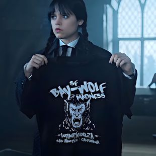 Madness印花短袖 星期三Wednesday亚当斯同款 Wolf Bay t恤 美剧SF