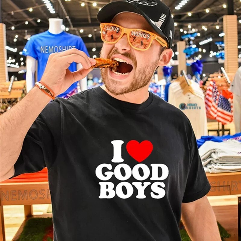 I LOVE GOOD BOY 箭头趣味英文T恤情侣搞怪梗短袖男女美式上衣棉