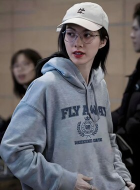 泰剧只有你邝玲玲orm同款美式复古字母连帽卫衣女秋冬加绒上衣服