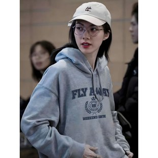 泰剧只有你邝玲玲orm同款美式复古字母连帽卫衣女秋冬加绒上衣服