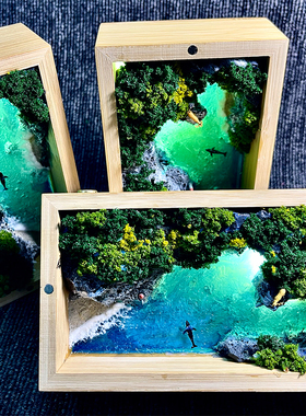 原创手工 鲸鹿心形湾 竹盒手办礼品海洋摆件桌面装饰 小夜灯 包邮