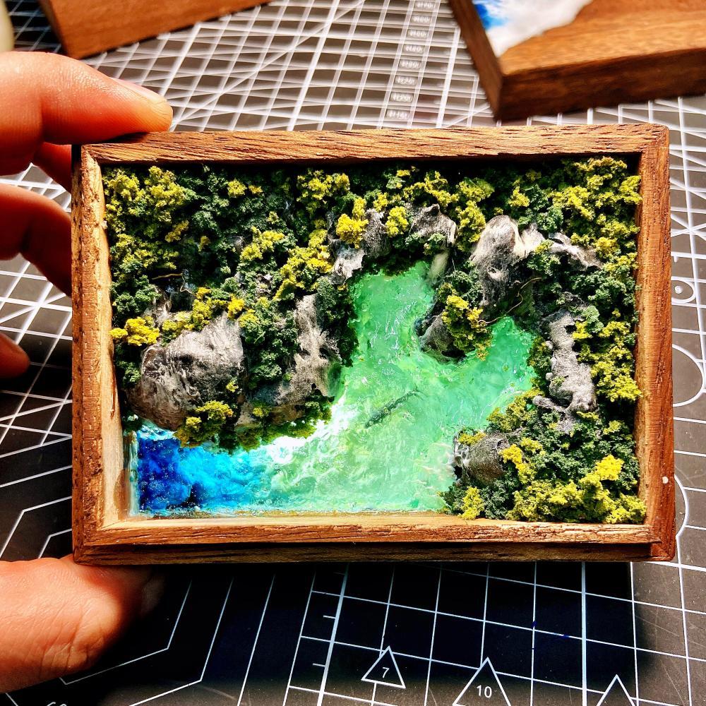 手工微缩景观木盒小夜灯扩香器