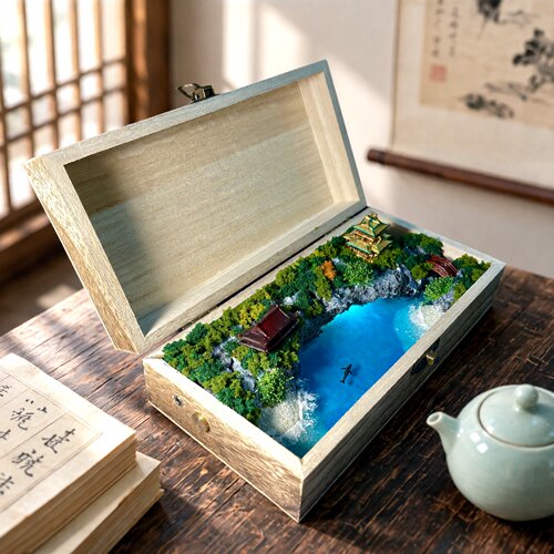 纯手工新中式山水阅江楼微缩摆件